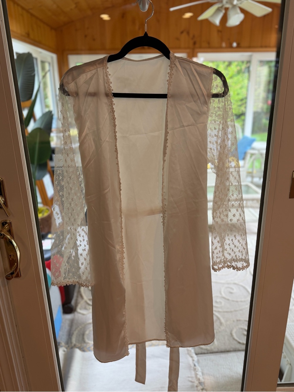 Sheer Lace-Sleeve Women's Robe in Ivory